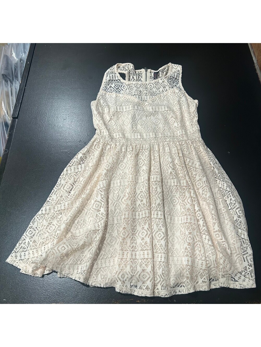 Y2k cottage Love Tree Women's Beige Lace Sleeveless Dress Size Small
